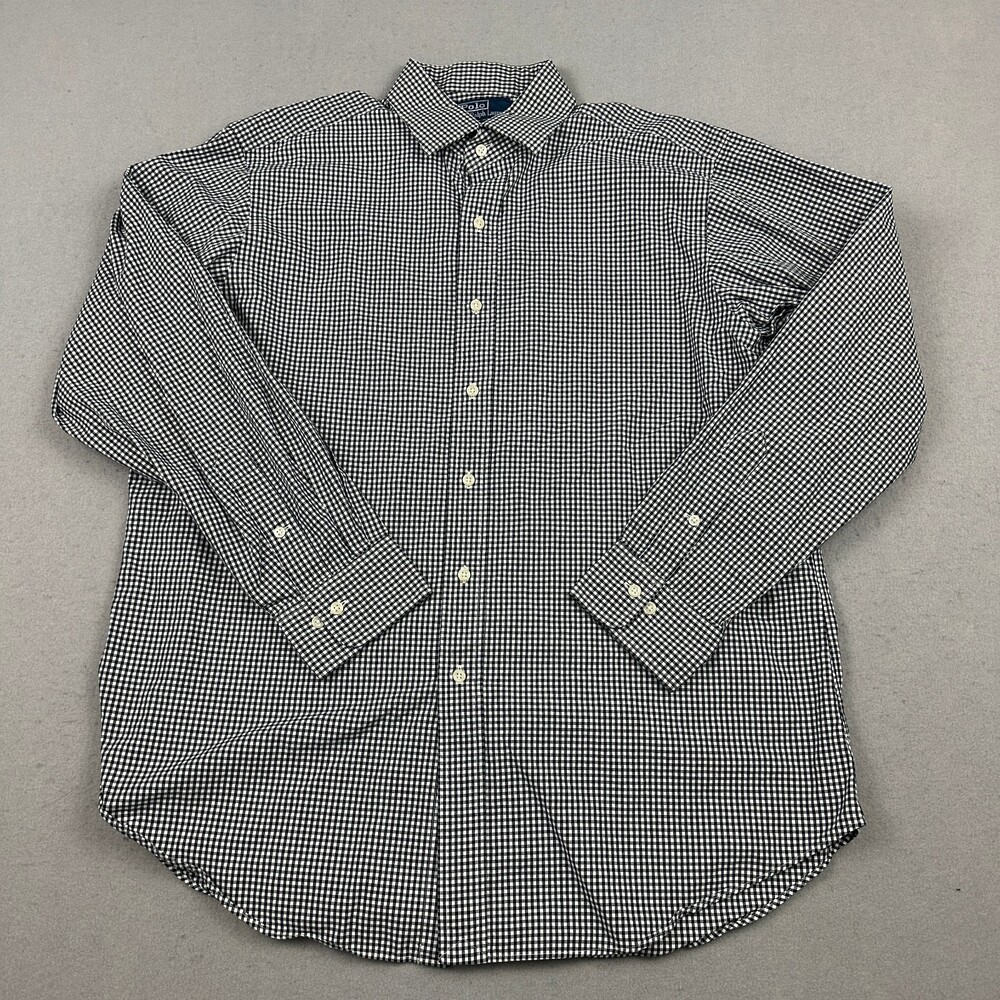 Polo Ralph Lauren Shirt Men 17 Black Check Regent Classic Fit Oxford Long Sleeve